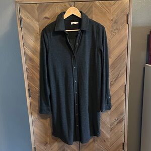 Charcoal Button-Up Long Sleeve Dress